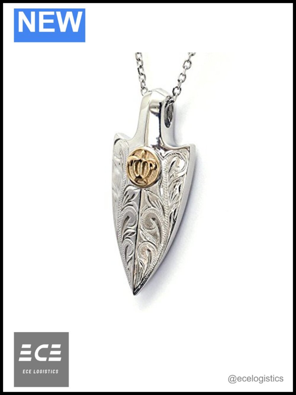 316L Stainless Steel Honu Turtle Hibiscus Arrowhead Necklace 18" Chain